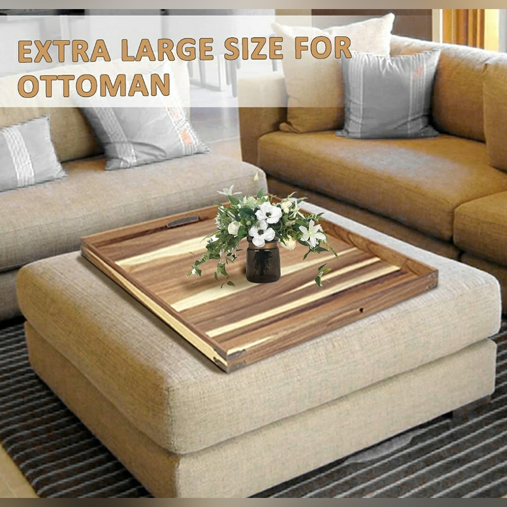 Ottoman Tray, EXISTING Acacia Wood Serving Tray with Handles, Large Ottoman Tray